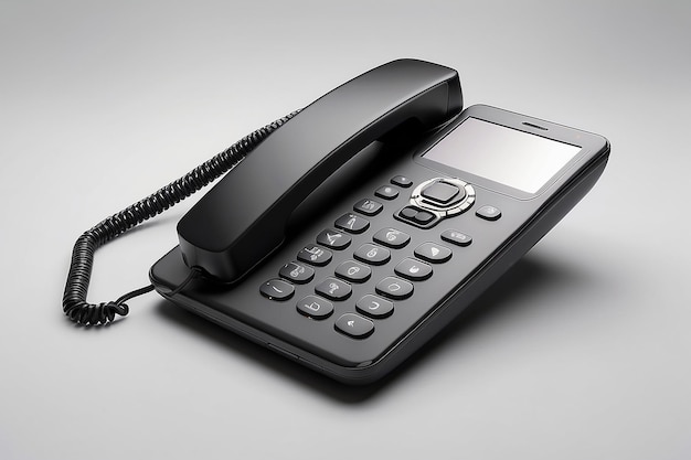 black phone isolated with clipping path on grey background