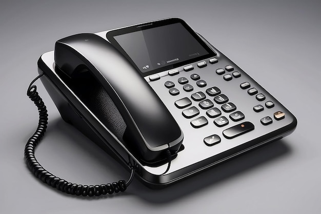 black phone isolated with clipping path on grey background