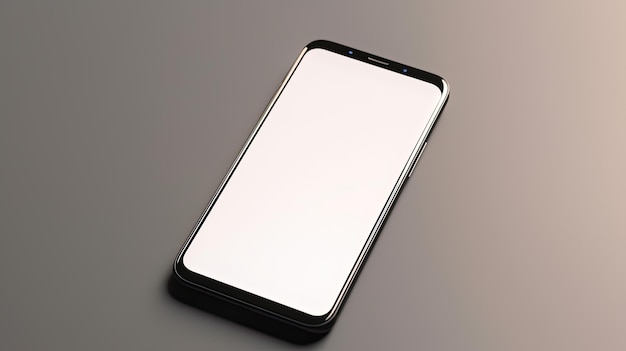 A black phone with a blank screen sits on a gray surface.