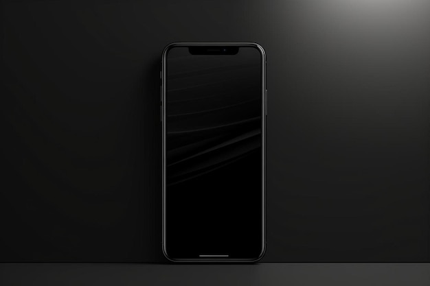 a black phone with a light on it and a black background.