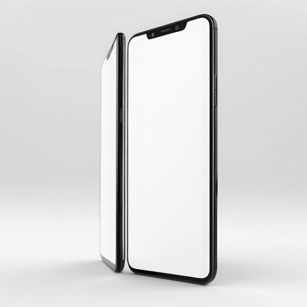 Black phone with white screen on white background