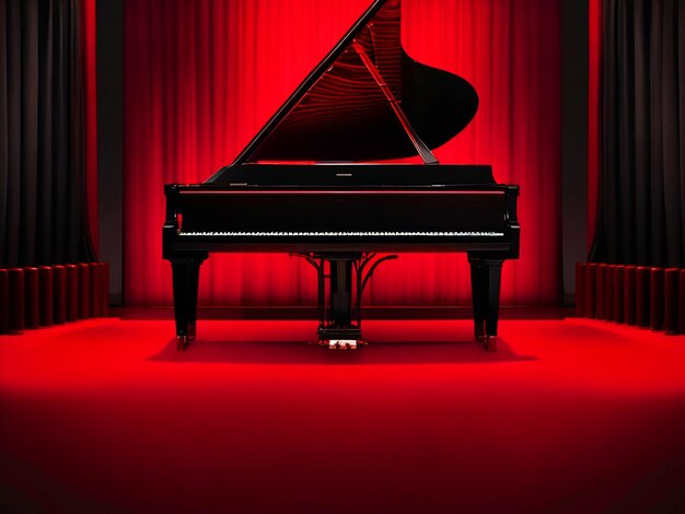 Black Piano On Red Background 4k image downloaded