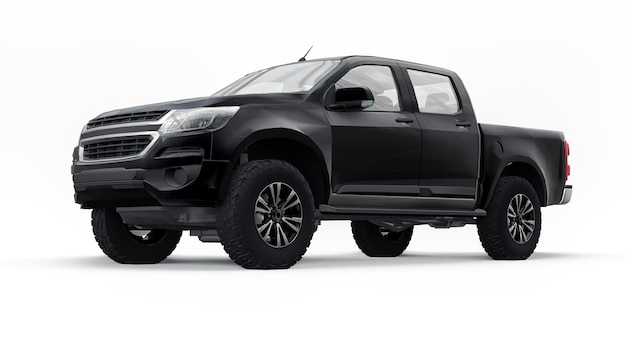 Black pickup car on a white background 3d rendering