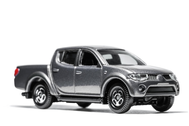 Black Pickup truck Toy  Car on White Background, black  model car isolated