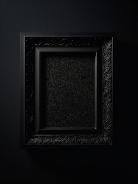 A black picture frame with a pattern of leaves on it.