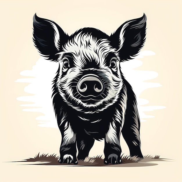 Черная свинья стоит на травяном поле Генеративный ИИ