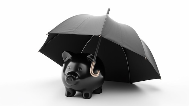 A black piggy bank with a black umbrella on itgenerative ai