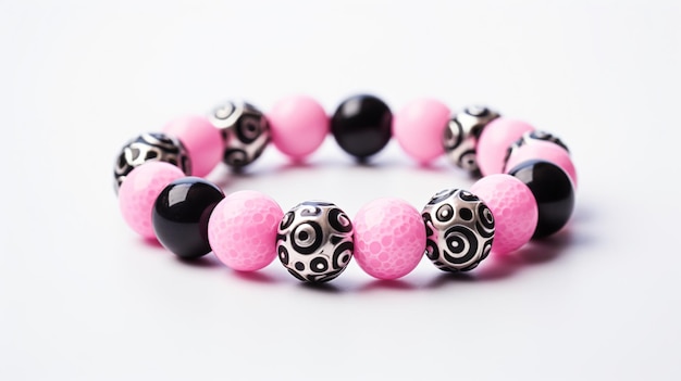 Black and pink bracelet placed on white