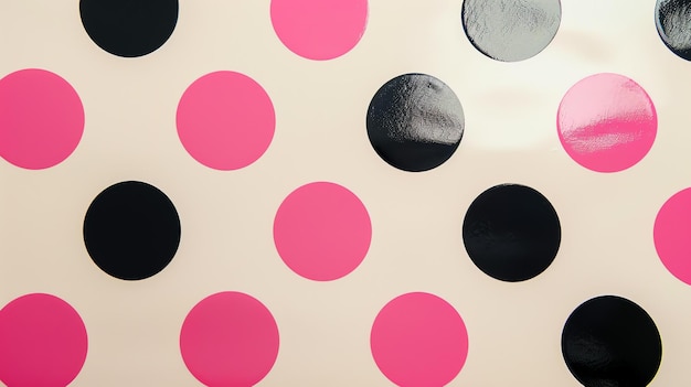Photo black and pink polka dots on a beige background the polka dots are different sizes