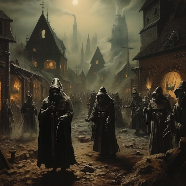 Photo black plague epidemic in a retrofuturistic middle ages