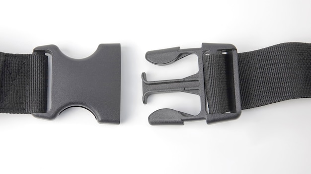 Black plastic Fastex clip for backpacks. items of clothing and equipment