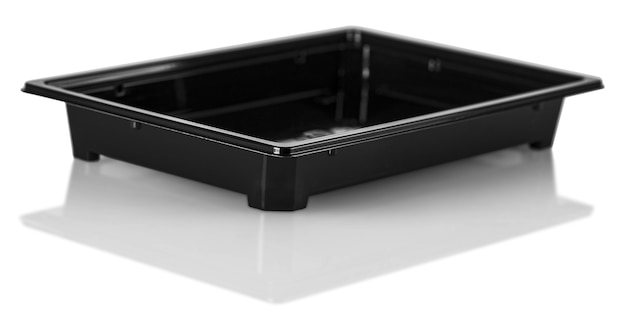 The Black Plastic food container on white background. Clipping path