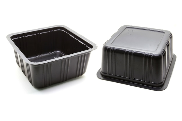 Black Plastic food container on white background