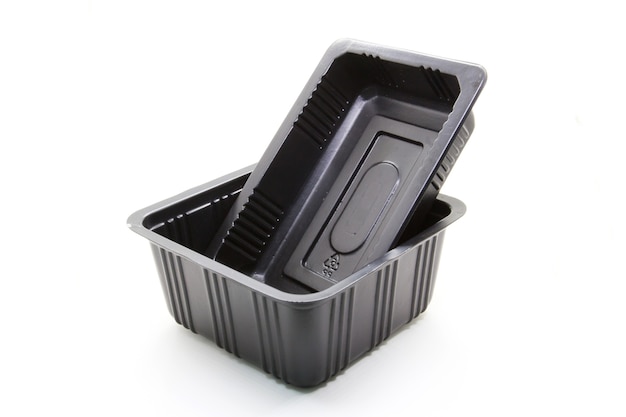 Black Plastic food container on white background