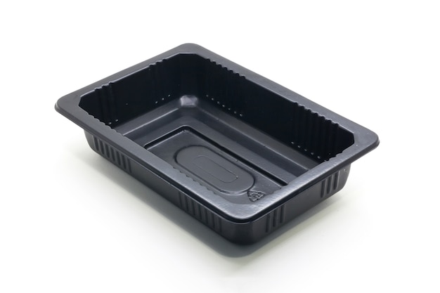 Photo black plastic food container on white background