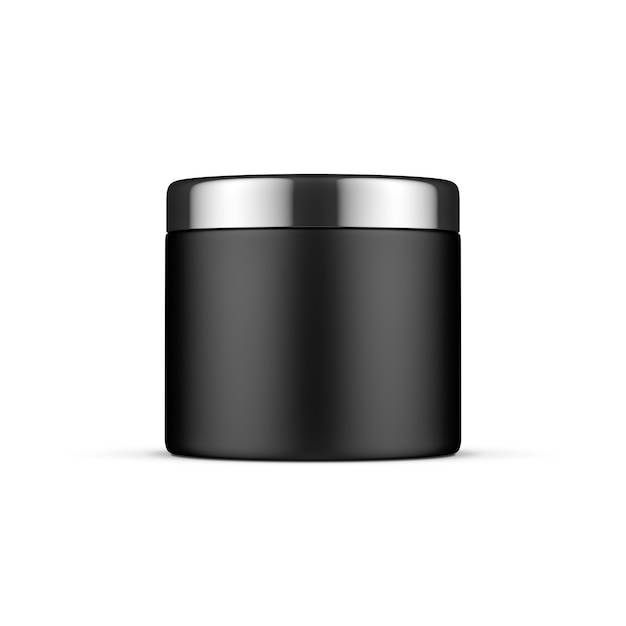 Black Plastic jar tin can mockup for cosmetics with chrome lid isolated on white, 3d rendering