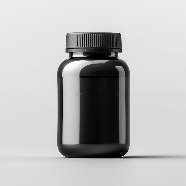 black plastic pill jar template vitamin supplement bottle mockup