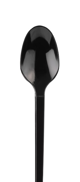 Black plastic spoon isolated on white background.