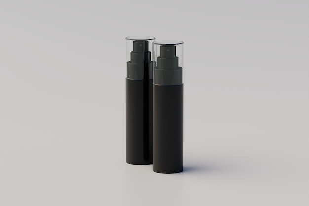 Черная пластиковая бутылка с распылителем Mockup Несколько бутылок 3D-рендеринг