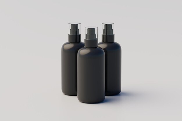 Black Plastic Spray Multiple Bottle Mockup 3D Illustration