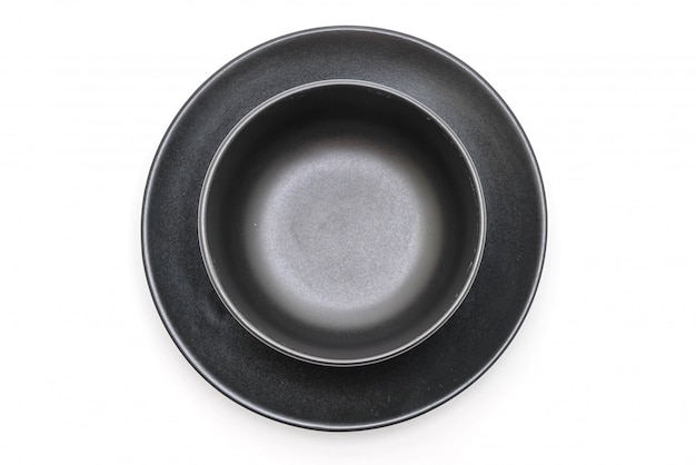 Photo black plate and bowl isolated