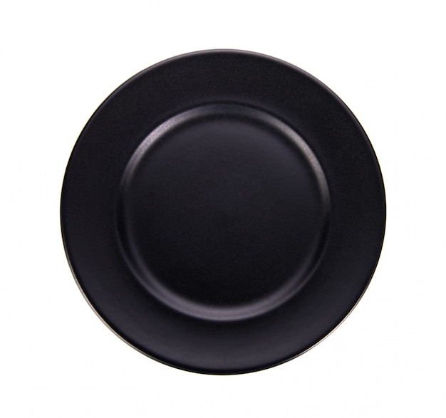 Black plate isolated on white surface