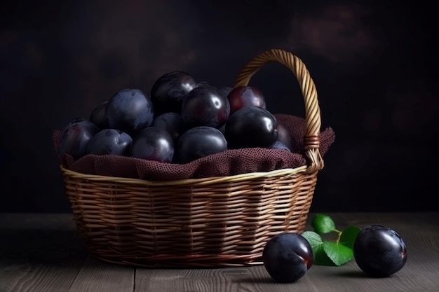 Black plums basket nutrition Charm sweet Generate Ai