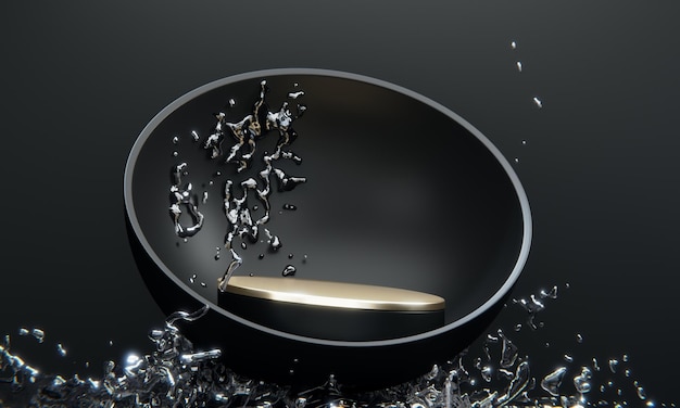 사진 흰색 background3d 렌더링에 검정 연단과 물이 튀는