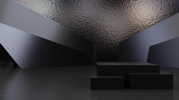 Черная подиумная подставка или пустая сценическая платформа или минималистичный современный витринный пьедестал 3d