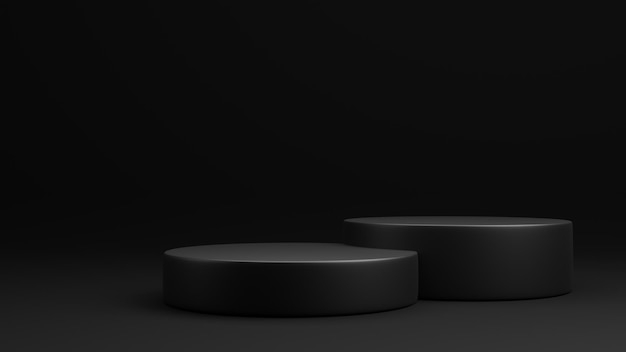 Black podium on black background 3D render