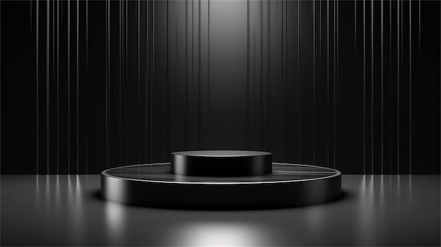 Black podium on a black background 3d rendering 3d illustration