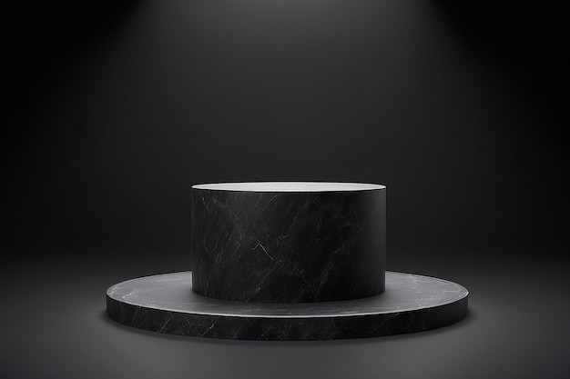 Black podium on black background Realistic pedestal Dark background