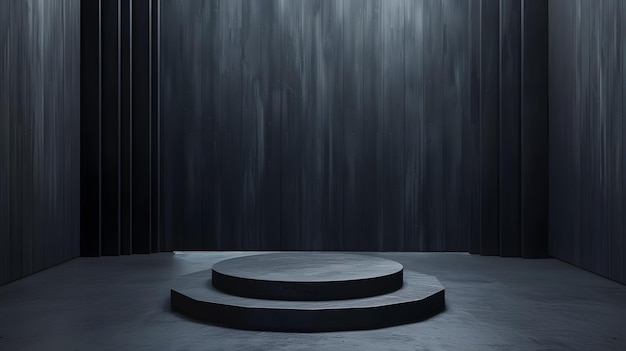 Черный подиум на темном деревянном фоне 3D-рендеринг