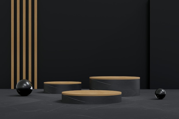 Black podium minimal on stage with black and golden platform