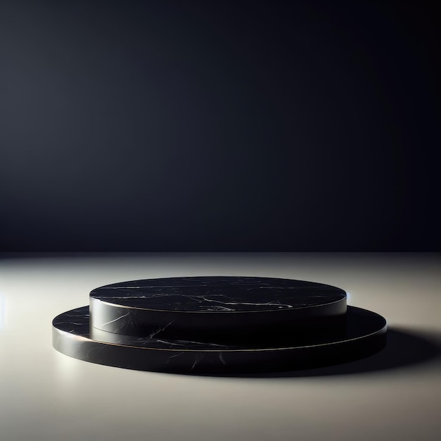 black podium for product display on dark background marble pedestal with black background for soci