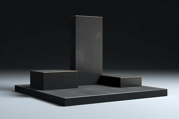 Black podium for product presentation on dark background