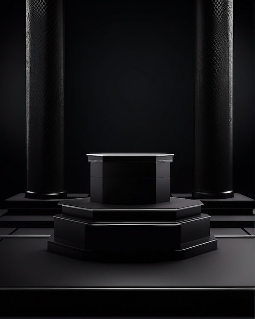 black podium simmetric dark background