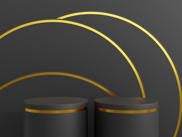 Черный подиум с золотым акцентом на черном фоне