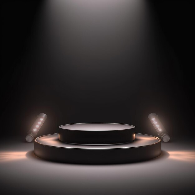 A black podium with a white light on it and the bottom of it.