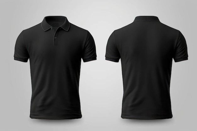 black polo tshirt mock up front and back view isolated