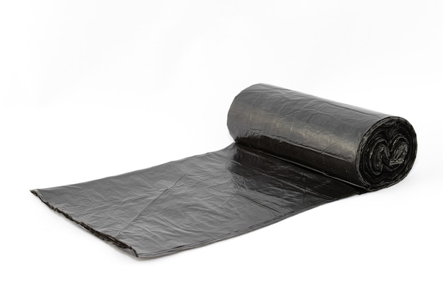 Black Polyethylene Garbage Bags on White Background