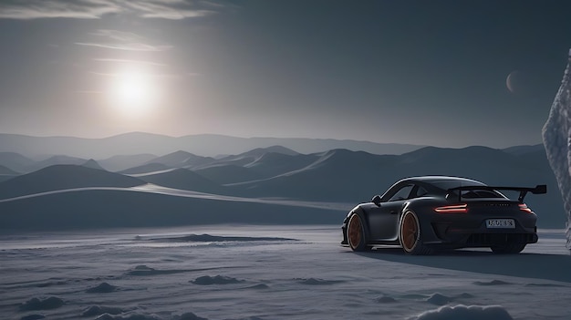 Photo black porsche 992 gt3 rs conquering the moons icy terrain