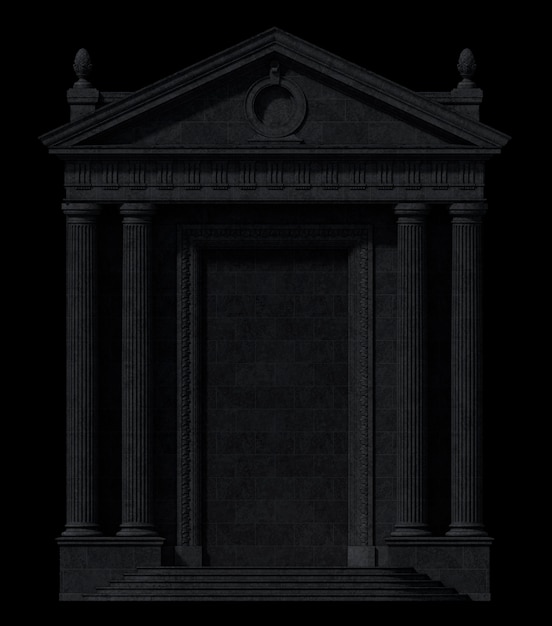 black portico architectural elements of the classic building facade with a niche 3d rendering