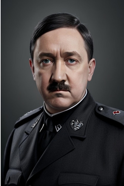 Black portrait half body image of Adolf Hitler looking camera