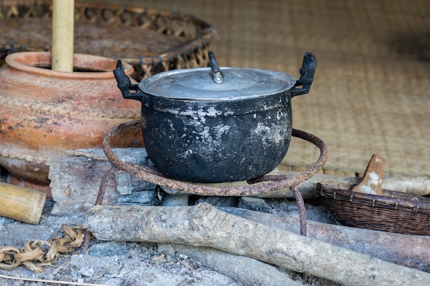 black pot for cooking thailand, old traditional