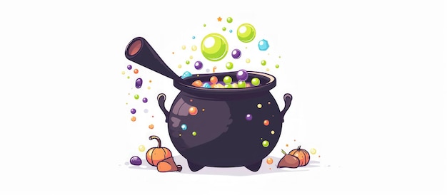 Photo black pot magic witch cauldron with potion bubbles isolated on white background generated ai