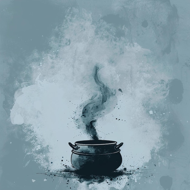 Photo a black pot with smoke coming out of it