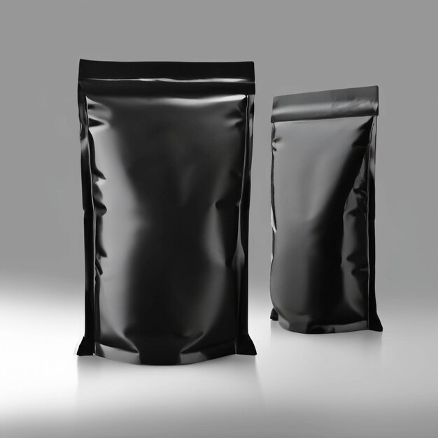 Черные пакеты кофейные бобы Продуктная упаковка рекламный дизайн Пустая продукция для еды и закусок
