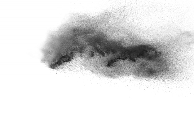 Black powder explosion on white background. 