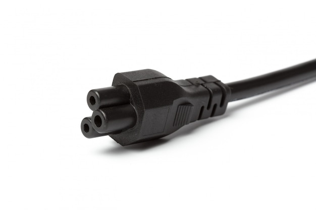 Black power cable with plug and socket isolated on white